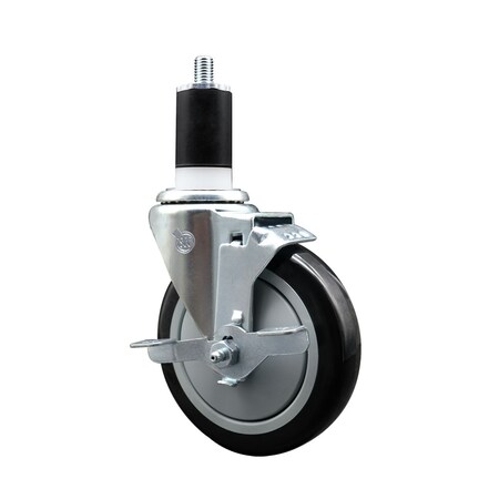 Service Caster 5'' SS Black Poly Swivel 1-1/2'' Expanding Stem Caster with Brake SCC-SSEX20S514-PPUB-BLK-TLB-112
